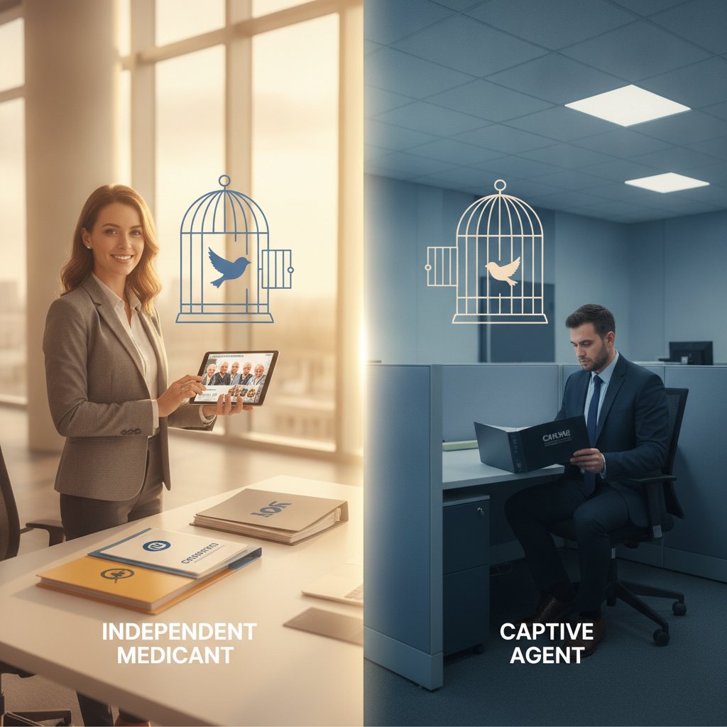 Independent Medicare agent comparing several plan options with an older adult